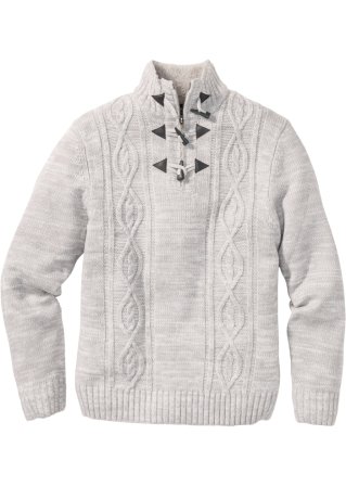 Pullover mit Zopfmuster in grau von vorne - John Baner JEANSWEAR