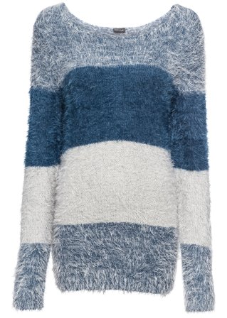 Flauschiger Pullover im Streifen-Design in blau von vorne - BODYFLIRT