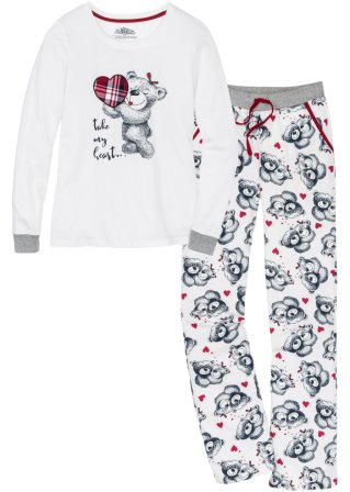 Pyjama mit Flanellapplikation in weiß von vorne - bpc bonprix collection