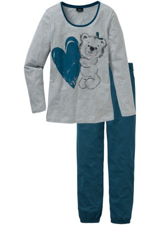 Pyjama mit Bio-Baumwolle in petrol von vorne - bpc bonprix collection