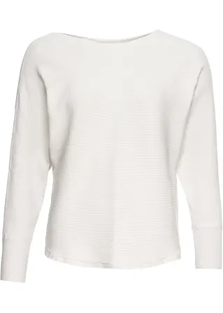 Oversize-Ripp-Pullover in weiß von vorne - bonprix
