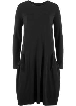 Oversize-Baumwoll-Kleid mit Taschen, knieumspielend in schwarz von vorne - bpc bonprix collection