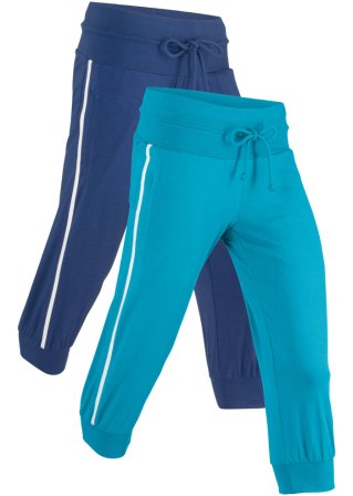 Jogginghose aus Baumwolle (2er Pack), Capri-Länge in blau von der Seite - bpc bonprix collection