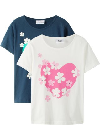 Mädchen T-Shirt (2er Pack) aus Bio-Baumwolle in weiß von vorne - bpc bonprix collection