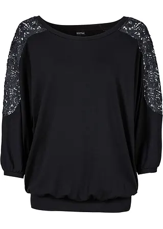 Oversize-Shirt mit Spitze in schwarz von vorne - bonprix