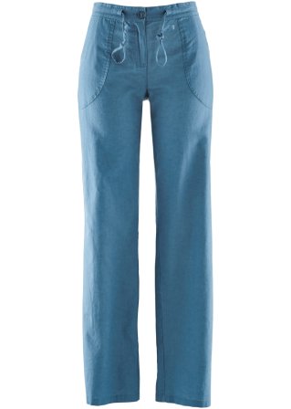 Leinen-Hose mit weitem Bein in blau von vorne - bpc bonprix collection