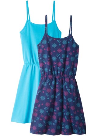 Mädchen Sommer-Jerseykleid (2er-Pack) in blau von vorne - bpc bonprix collection