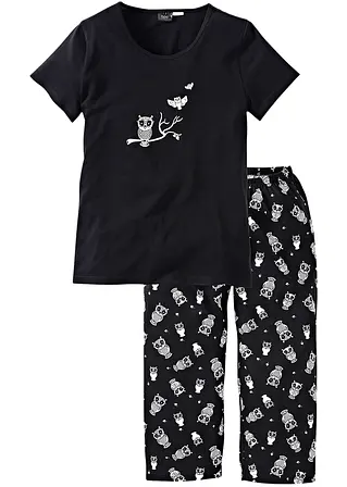 Capri Pyjama mit kurzen Ärmeln in schwarz von vorne - bonprix