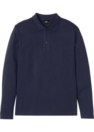 Piqué-Poloshirt, Langarm in blau von vorne - bpc bonprix collection