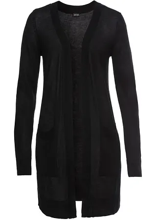 Longstrickjacke in schwarz von vorne - BODYFLIRT