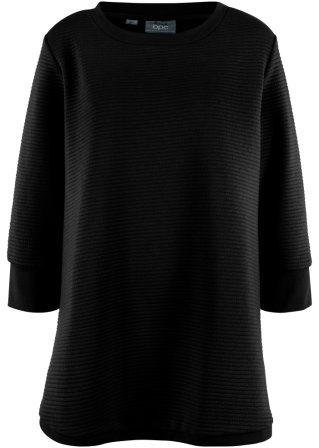 Langes Sweatshirt Tunika mit Struktur in A-Line, 3/4 Arm in schwarz von vorne - bpc bonprix collection