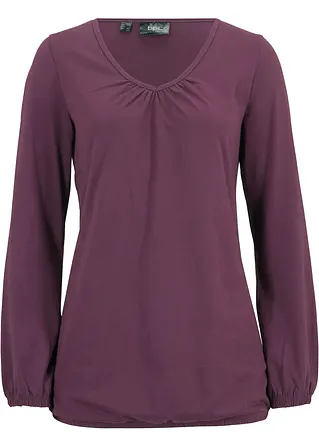 Baumwoll-Langarmshirt mit Gummizug in lila - bonprix