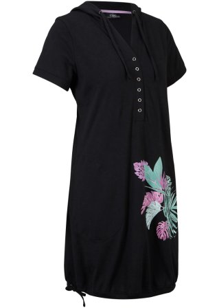 Baumwoll-Shirtkleid, kurzarm in schwarz von der Seite - bpc bonprix collection
