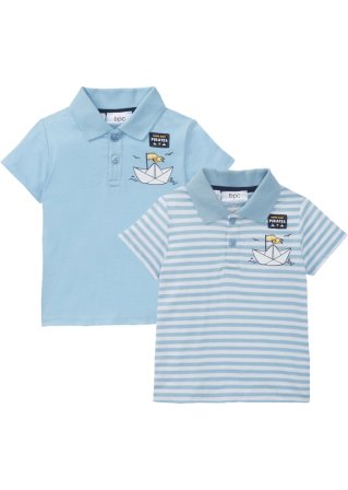 Baby Poloshirt (2er-Pack) Bio-Baumwolle in blau von vorne - bpc bonprix collection
