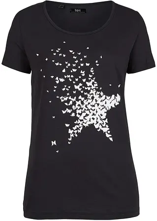 Flammgarn-Shirt aus Bio-Baumwolle, kurzarm in schwarz von vorne - bpc bonprix collection