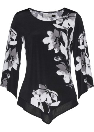 Shirt-Tunika mit floralem Muster  in schwarz von vorne - bpc selection
