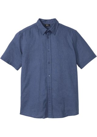 Kurzarmhemd mit Leinen in blau von vorne - bpc bonprix collection