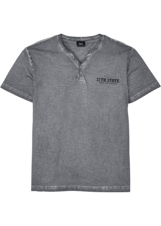 Henleyshirt in gewaschener Optik, Kurzarm in grau von vorne - bpc bonprix collection