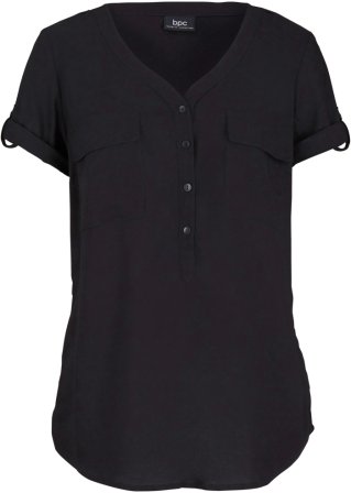 Bluse mit V-Ausschnitt, kurzarm in schwarz von vorne - bpc bonprix collection