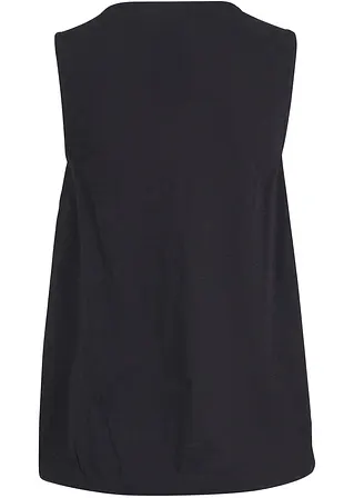 Baumwoll Top in Wickeloptik mit Gummibund in schwarz von hinten - bonprix