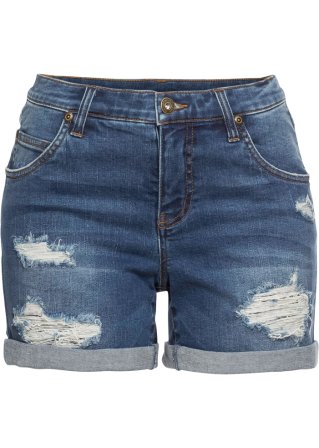 Jeans-Shorts mit Destroy- Effekten in blau von vorne - RAINBOW