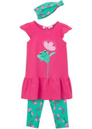 Mädchen Kleid, 3/4 Leggings, Kopfbedeckung (3-tlg.Set) mit Bio-Baumwolle in pink von vorne - bpc bonprix collection
