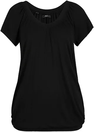 Shirt mit V-Ausschnitt, kurzarm in schwarz von vorne - bonprix