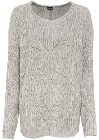 Oversize-Pullover in grau von vorne - BODYFLIRT