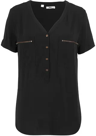 Viskose Bluse, Kurzarm in schwarz von vorne - bonprix