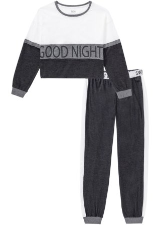 Pyjama mit verkürztem Langarmshirt in grau von vorne - bpc bonprix collection