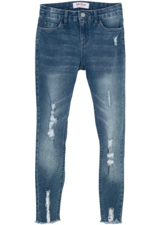 Mädchen Skinny-Jeans mit Used Effekt in blau von vorne - John Baner JEANSWEAR