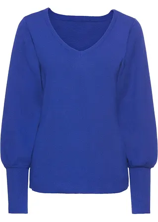 Pullover mit Ballonärmeln in blau von vorne - BODYFLIRT