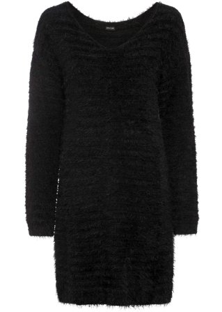 Flauschiger Long-Pullover in schwarz von vorne - BODYFLIRT