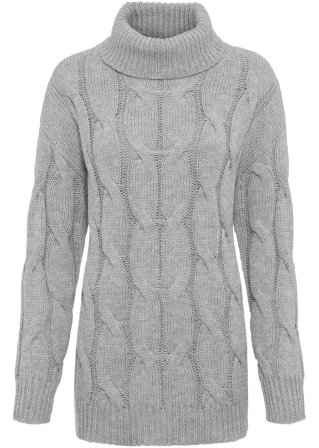 Pullover mit Zopfmuster in grau von vorne - BODYFLIRT