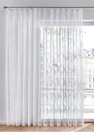 Moderne Jacquard-gardine in vielen Größen - weiß, Kräuselband | Fertiggardinen