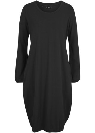 Jerseykleid mit Rundumgummizug am Saum, knieumspielend in schwarz von vorne - bpc bonprix collection