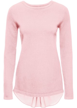 Pullover mit Bluseneinsatz in rosa von hinten - BODYFLIRT