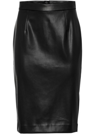 Pencil-Skirt, Leder-Imitat in schwarz von vorne - BODYFLIRT boutique