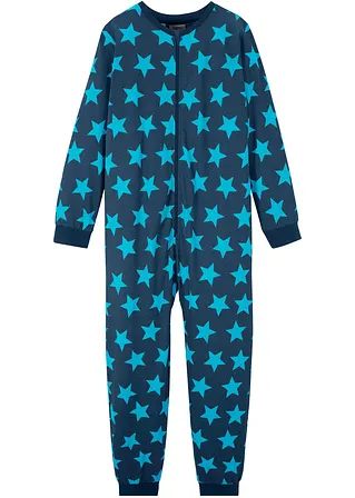 Schlafoverall mit Bio-Baumwolle in blau von vorne - bonprix