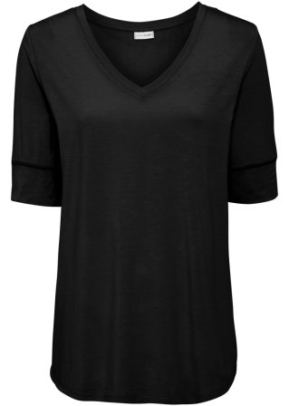 V-Shirt aus nachhaltiger Viskose in schwarz von vorne - BODYFLIRT