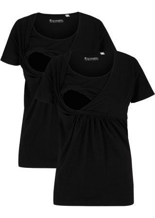 Umstandsshirts / Stillshirts, 2er Pack​ in schwarz von vorne - bpc bonprix collection