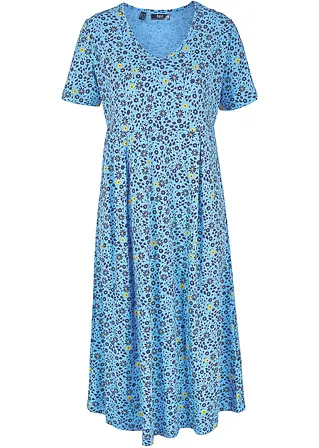 Baumwoll-Jerseykleid, Midilänge in blau von vorne - bonprix