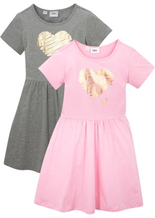 Mädchen Jerseykleid, kurzarm (2er Pack) aus Bio-Baumwolle in rosa von vorne - bpc bonprix collection