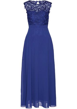 Abend-Maxikleid mit Spitze in blau von vorne - bpc selection