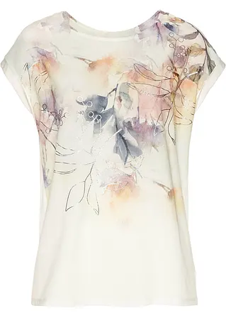 Blusenshirt mit Blumen-Print in weiß von vorne - bonprix