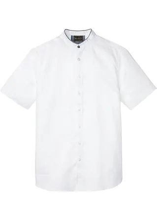Leinen - Kurzarmhemd mit Stehkragen in weiß von vorne - bonprix
