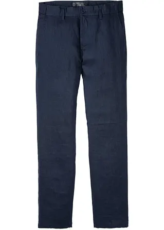 Regular Fit Leinen-Chinohose mit Komfortbund, Straight in blau von vorne - bonprix