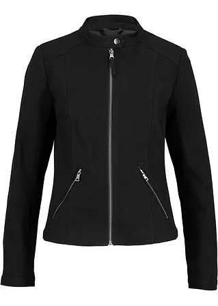 Jacke aus Baumwoll-Twill mit seitlichen Stretcheinsätzen in schwarz von vorne - bonprix