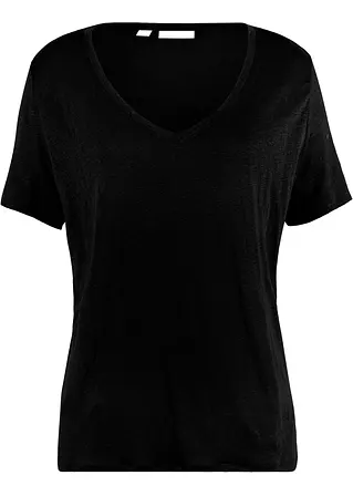 Leinen-Shirt, locker geschnitten in schwarz von vorne - bonprix