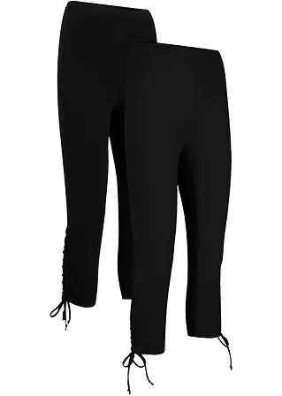 Capri-Leggings mit Raffung (2er Pack) in schwarz von vorne - bonprix